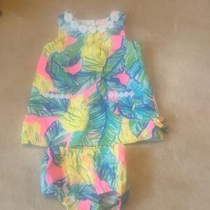 Lilly Pulitzer Tropical Leaf Baby Dress Set
